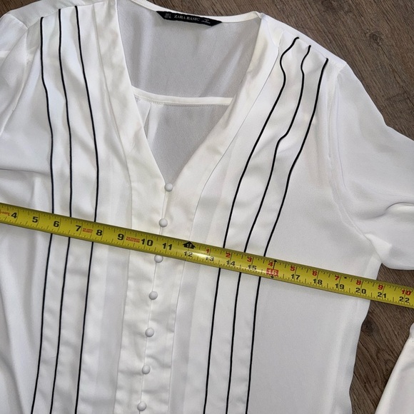 Zara • Long Sleeve Sheer Striped V-Neck Blouse - Picture 5 of 11